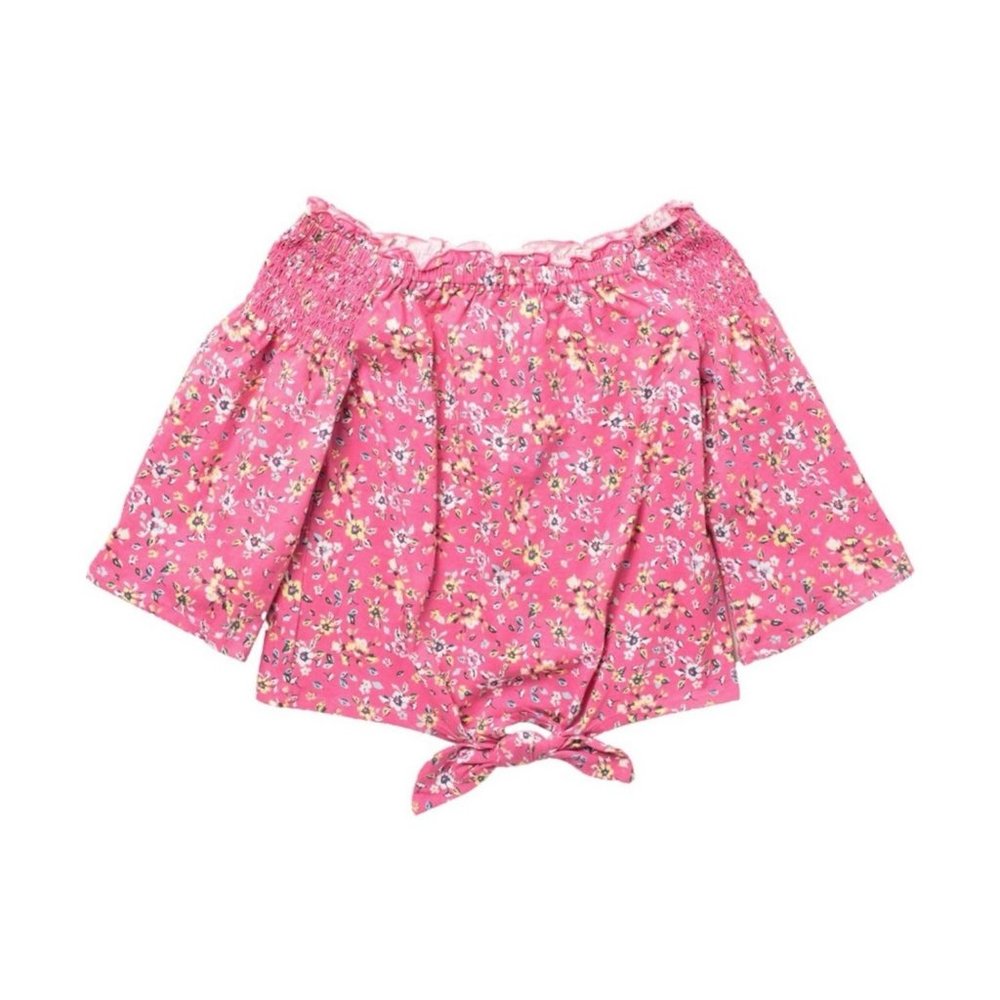 Smocked Sleeve Floral Tie Front Top NEW WITH TAGS
